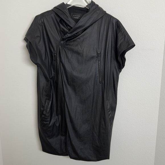 ZARA Black Faux Leather short sleeve Jacket Sz L - Picture 2 of 7